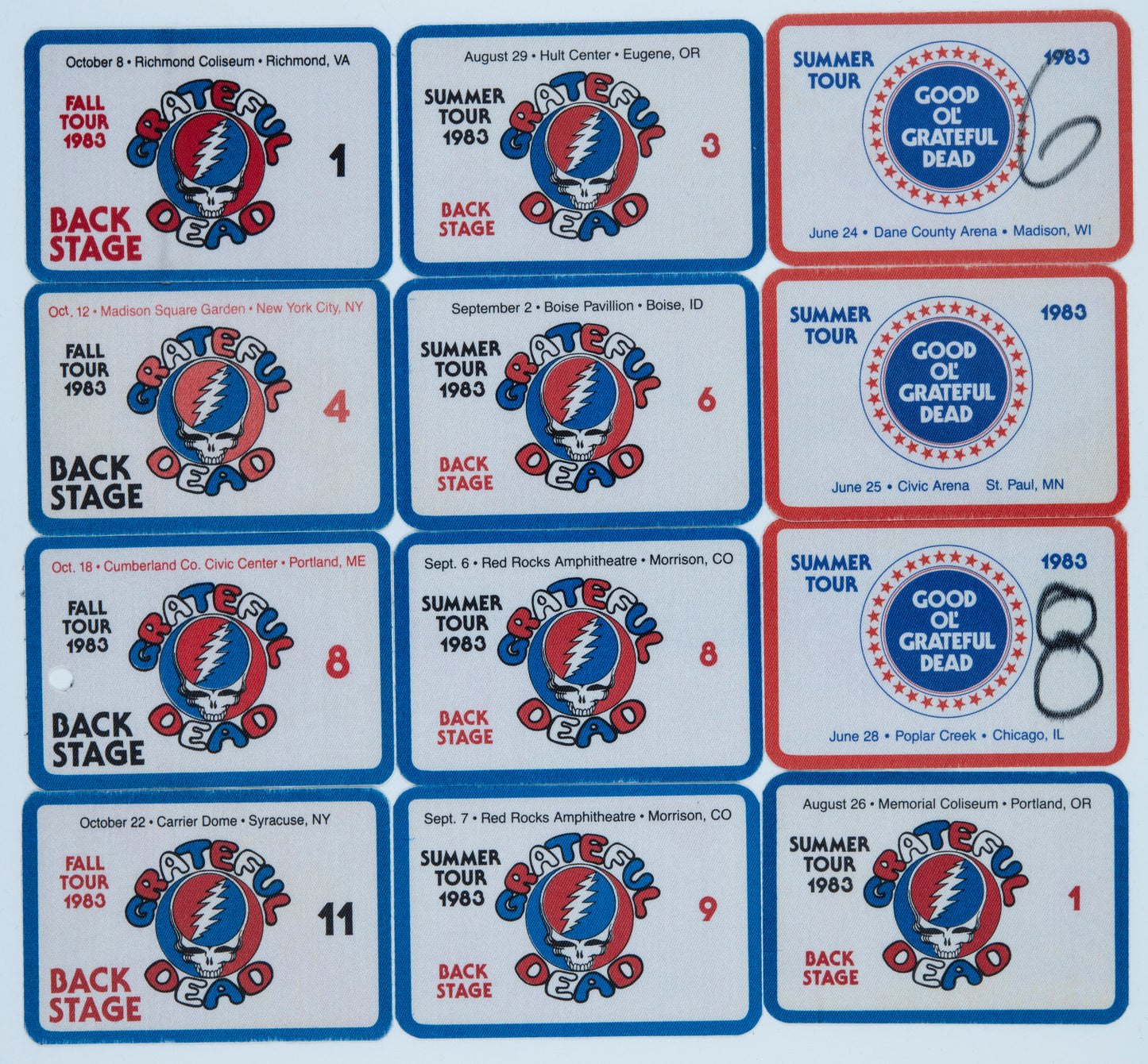 Dan Healy Backstage Passes (6/24/1983 - 10/22/1983) Bundle 1